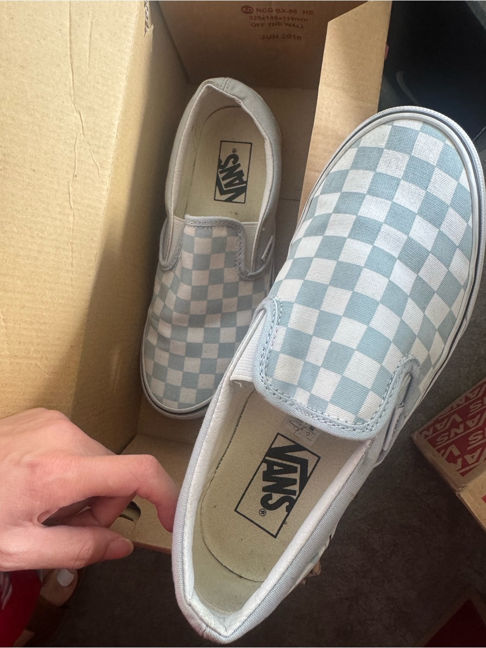 Vans Kids Slip-On Checkerboard Sneakers - Light Blue & White